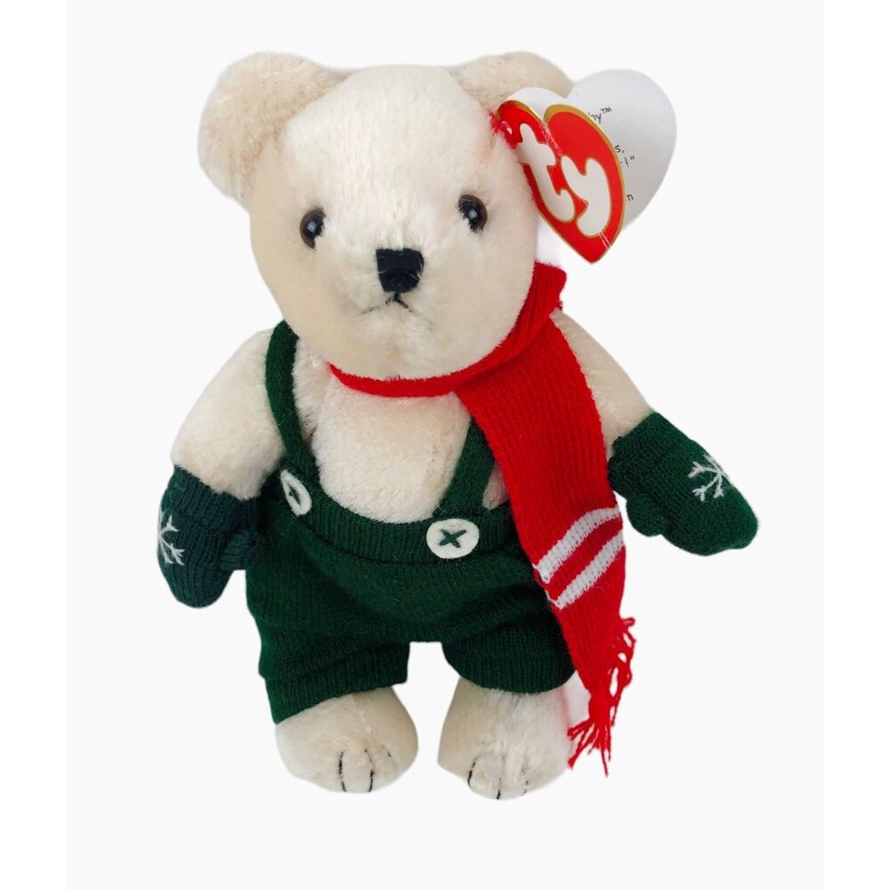 TY Beanie Babies Weatherby Plush Attick Treasures Polar Bear Scarf Overalls